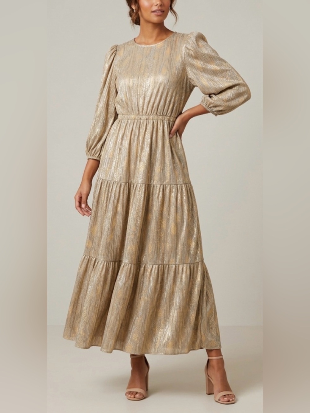 TCEC Gold Metallic Maxi Dress, Size S